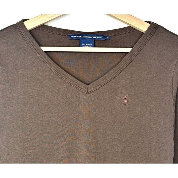 RALPH LAUREN SPORT Shirt Women Small Brown 3/4 Sleeve V Neck Pullover - Picture 3 of 9